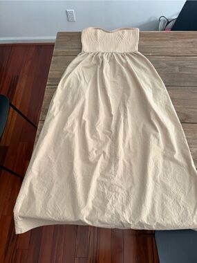 Universal Thread Strapless Cream Maxi Dress with Ribbed Sweetheart Bodice
